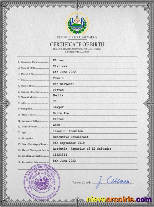 Premium Salvador Vital Record Birth Certificate PSD Template