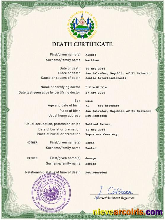 Editable Salvador Vital Record Death Certificate PSD Template