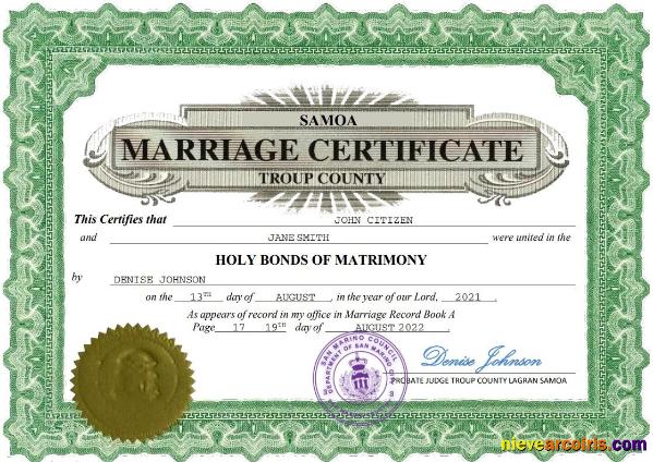 Professional Samoa Marriage Certificate Word And PDF Template