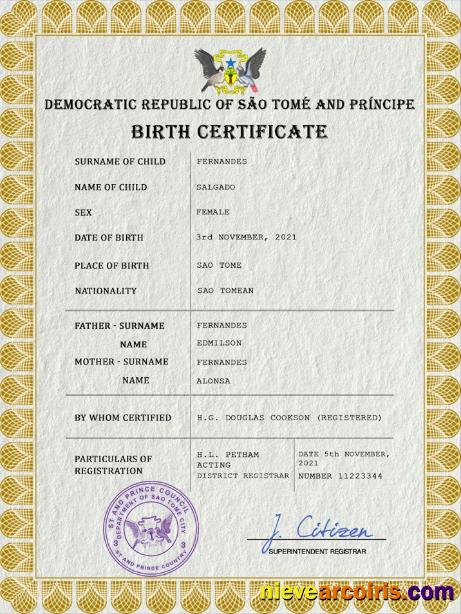 Professional Sao Tome And Principe Vital Record Birth Certificate PSD Template