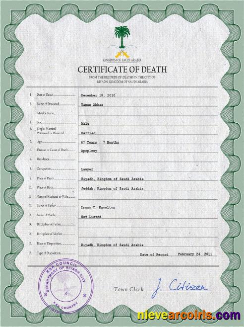 Premium Saudi Arabia Death Certificate PSD Template