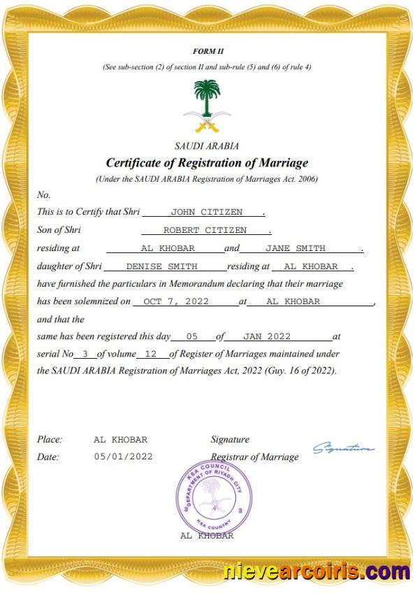 Premium Saudi Arabia Marriage Certificate Word And PDF Template