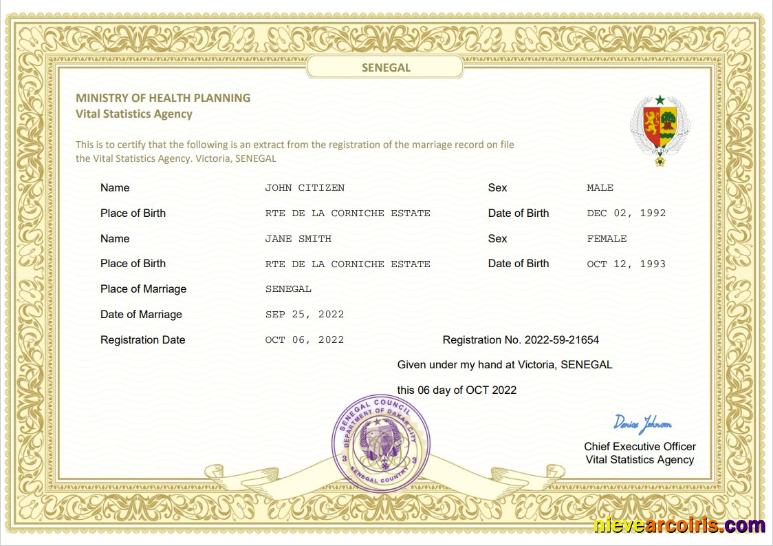 Premium Senegal Marriage Certificate Word And PDF Template