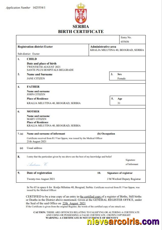 Premium Serbia Birth Certificate Word And PDF Template