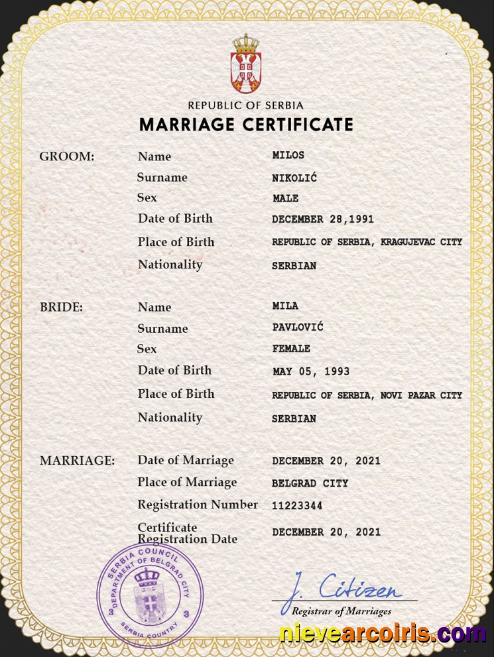 Professional Serbia Marriage Certificate PSD Template