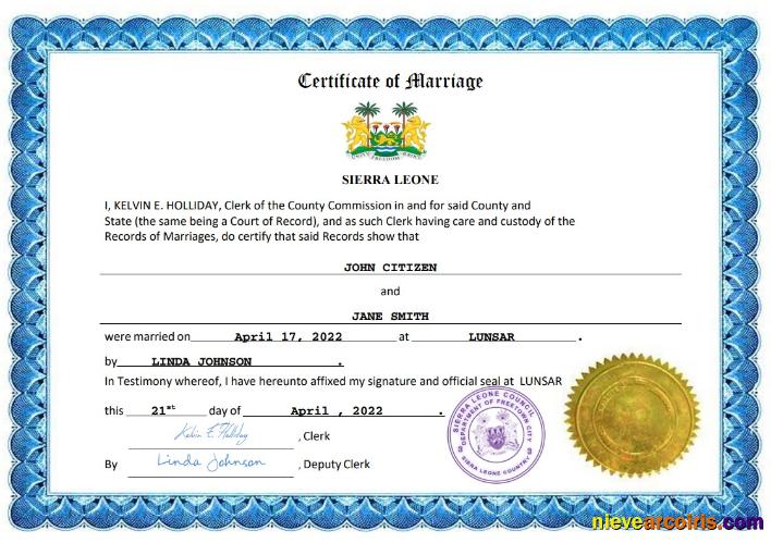 Professional Sierra Leone Marriage Certificate Word And PDF Template