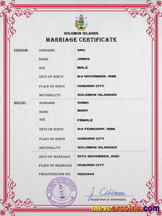 Premium Solomon Islands Marriage Certificate PSD Template
