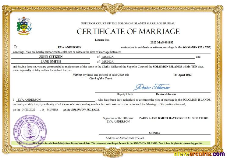 Premium Solomon Islands Marriage Certificate Word And PDF Template
