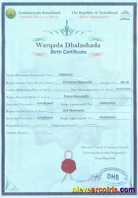 Editable Somalia Birth Certificate Template In PSD Format
