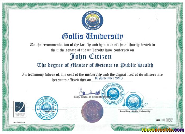 Somaliland Gollis University Certificate PSD Sample Photolook