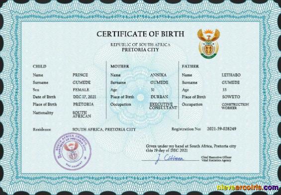 Premium South Africa Birth Certificate PSD Template