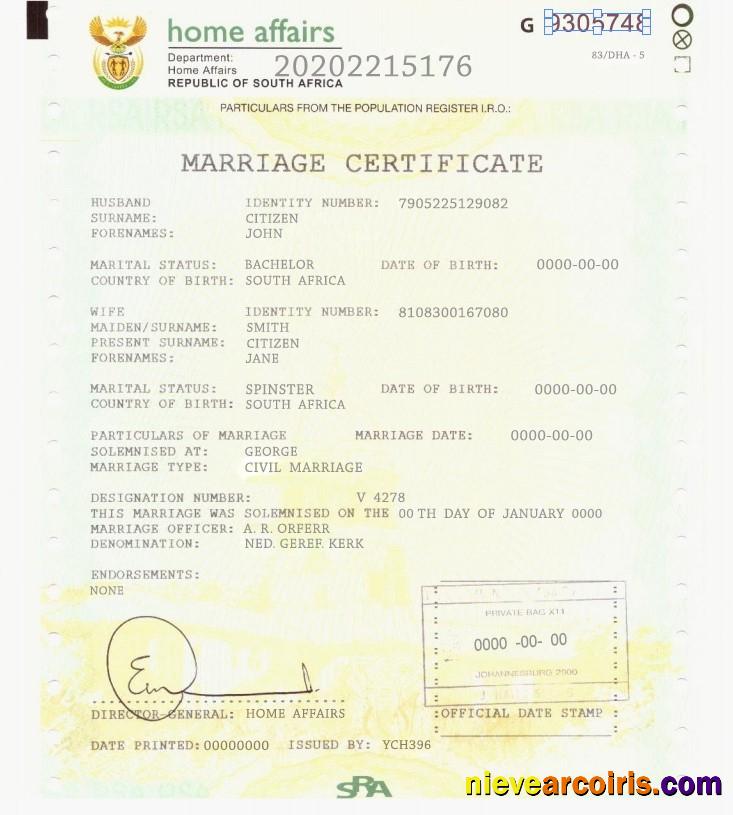 Premium South Africa Marriage Certificate Template In PSD Format