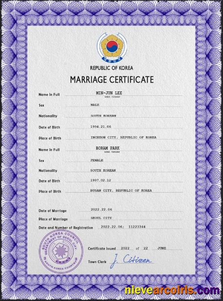 Premium South Korea Marriage Certificate PSD Template
