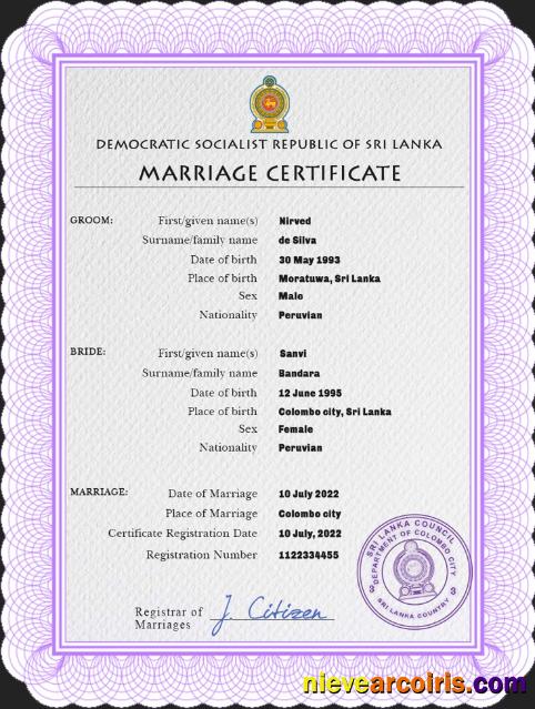 Editable Sri Lanka Marriage Certificate PSD Template