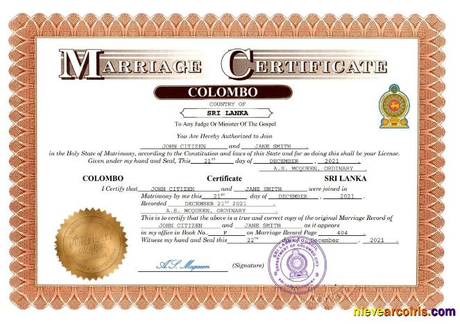 Realistic Sri Lanka Marriage Certificate Word And PDF Template,