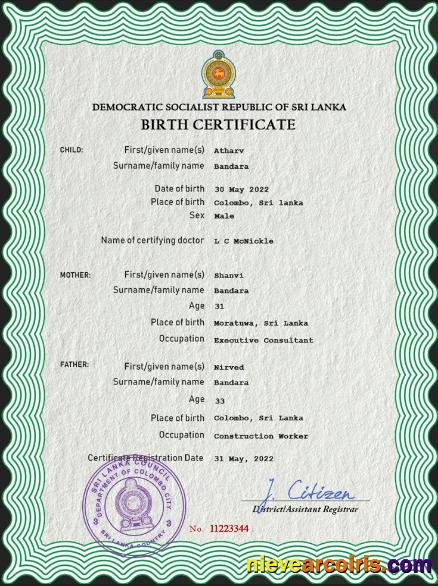 Professional Sri Lanka Vital Record Birth Certificate PSD Template