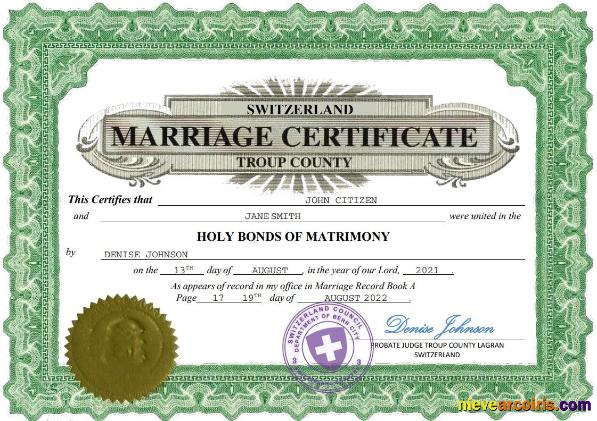 Editable Switzerland Marriage Certificate Word And PDF Template