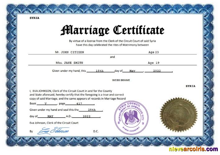 Editable Syria Marriage Certificate Word And PDF Template