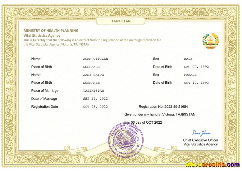 Professional Tajikistan Marriage Certificate Word And PDF Template