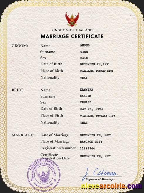 Premium Thailand Marriage Certificate PSD Template