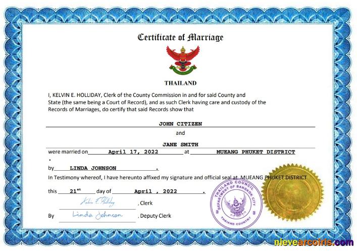 Editable Thailand Marriage Certificate Word And PDF Template