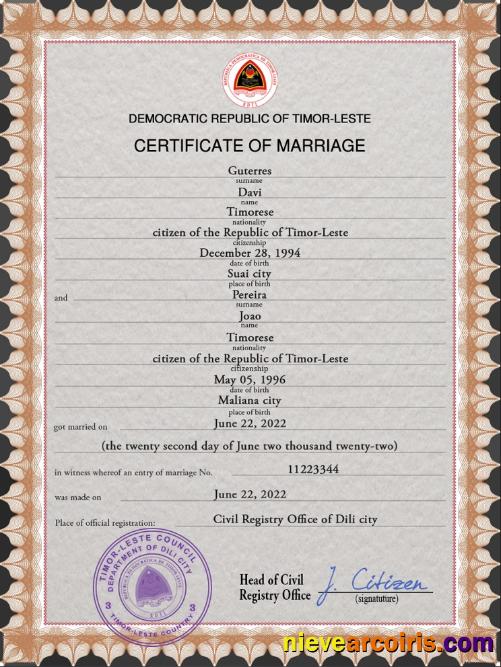 Professional Timor Leste Marriage Certificate PSD Template