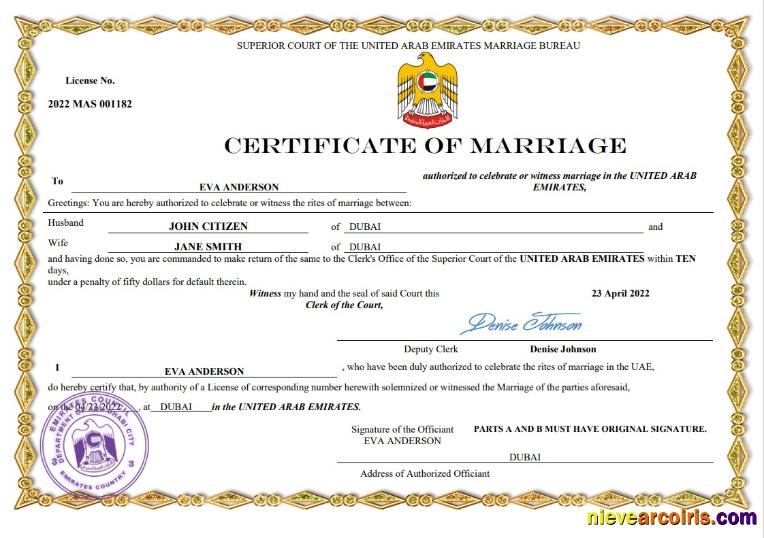 Premium UAE Marriage Certificate Word And PDF Template