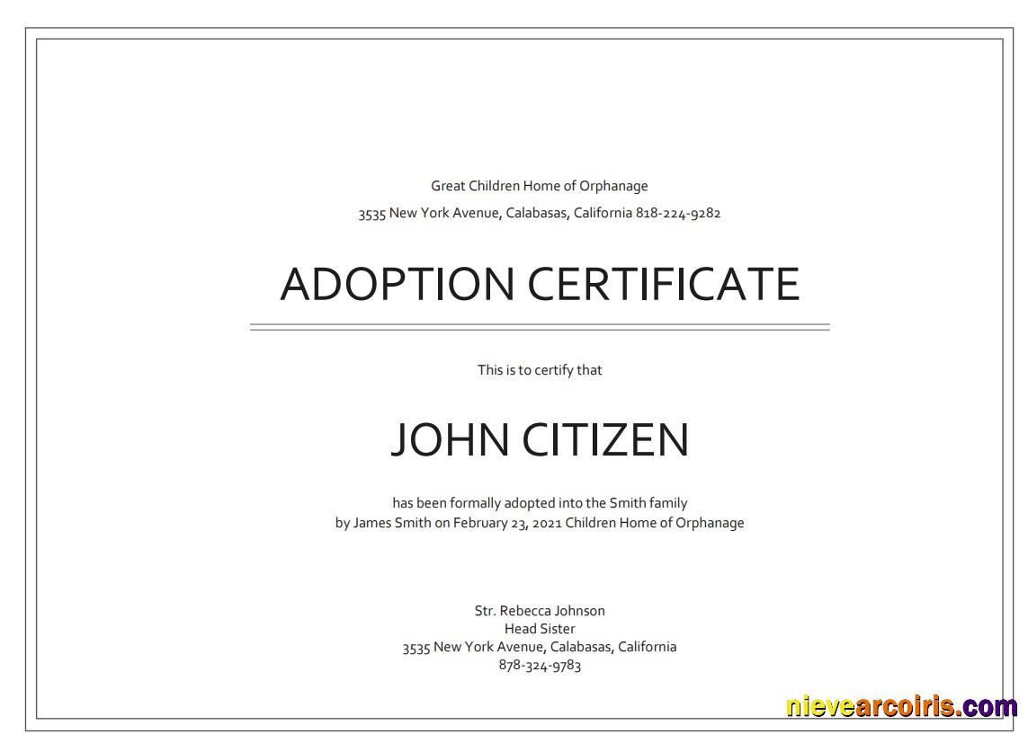 USA Adoption Certificate Sample