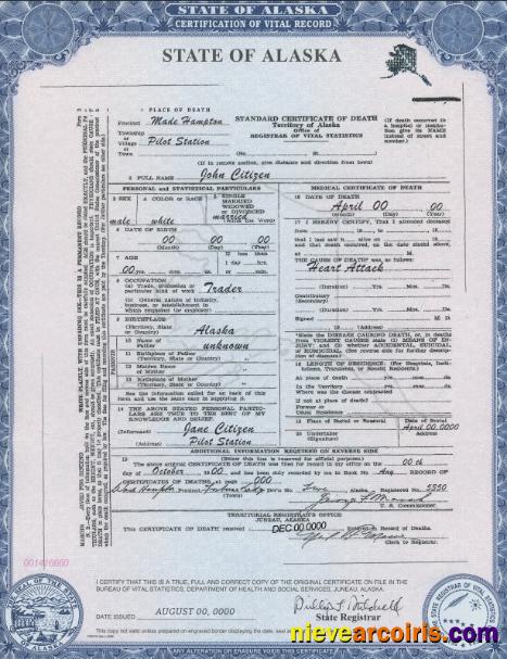 Professional USA Alaska State Death Certificate Template In PSD Format