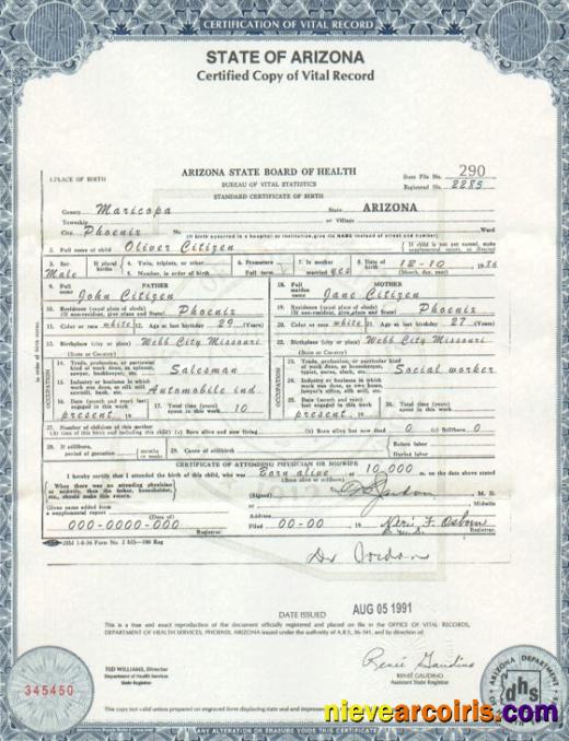 Premium USA Arizona State Birth Certificate Template In PSD Format