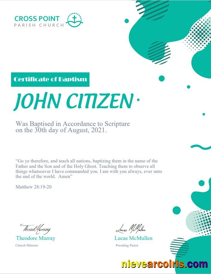 Editable USA Baptism Certificate Template In Word And PDF Format, Version 2