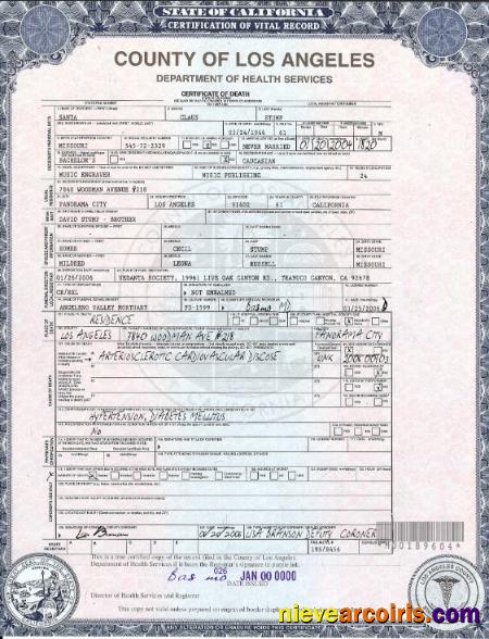 Realistic USA California Death Certificate Template In PSD Format