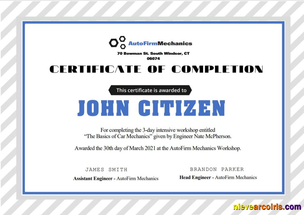 Professional USA Car Workshop Experience Certificate Template In Word And PDF Format