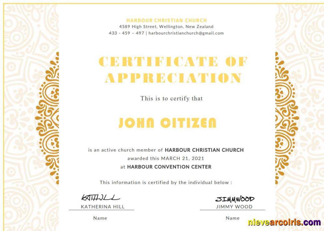 USA Church Certificate Of Appreciation Template