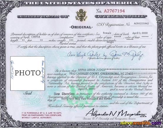 Realistic USA Citizenship Certificate Template In PSD Format