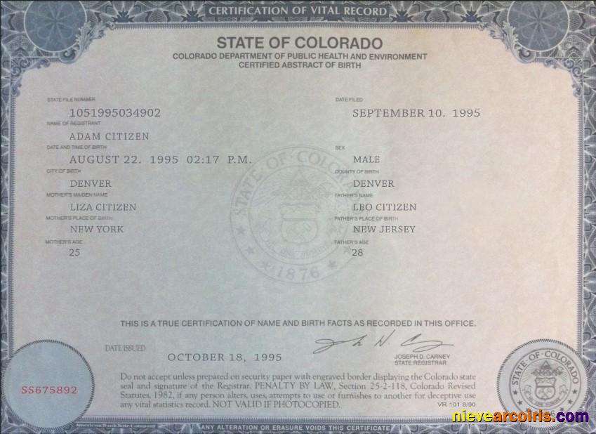 Professional USA Colorado State Birth Certificate Template In PSD Format