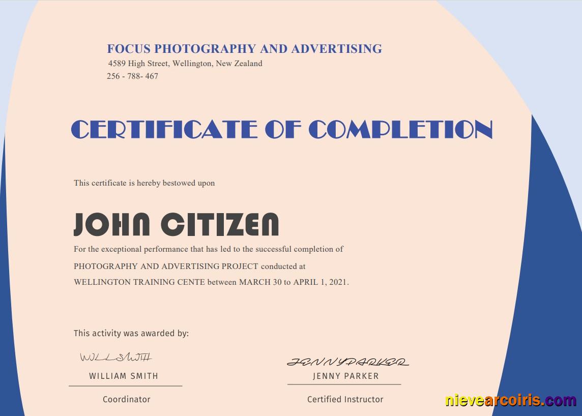 Realistic USA Completion Certificate Template In Word And PDF Format