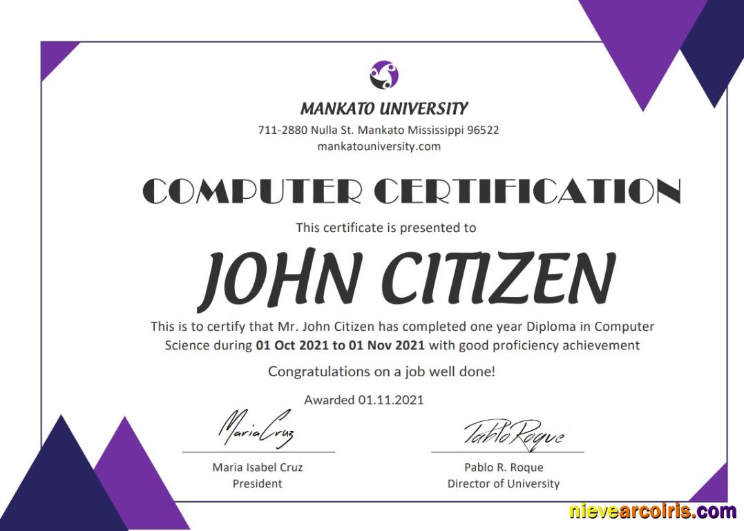 Professional USA Computer Diploma Certificate Template In Word And PDF Format