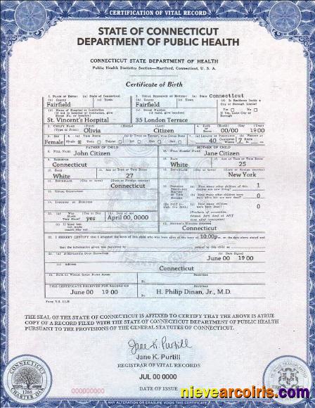 Realistic USA Connecticut State Birth Certificate Template In PSD Format