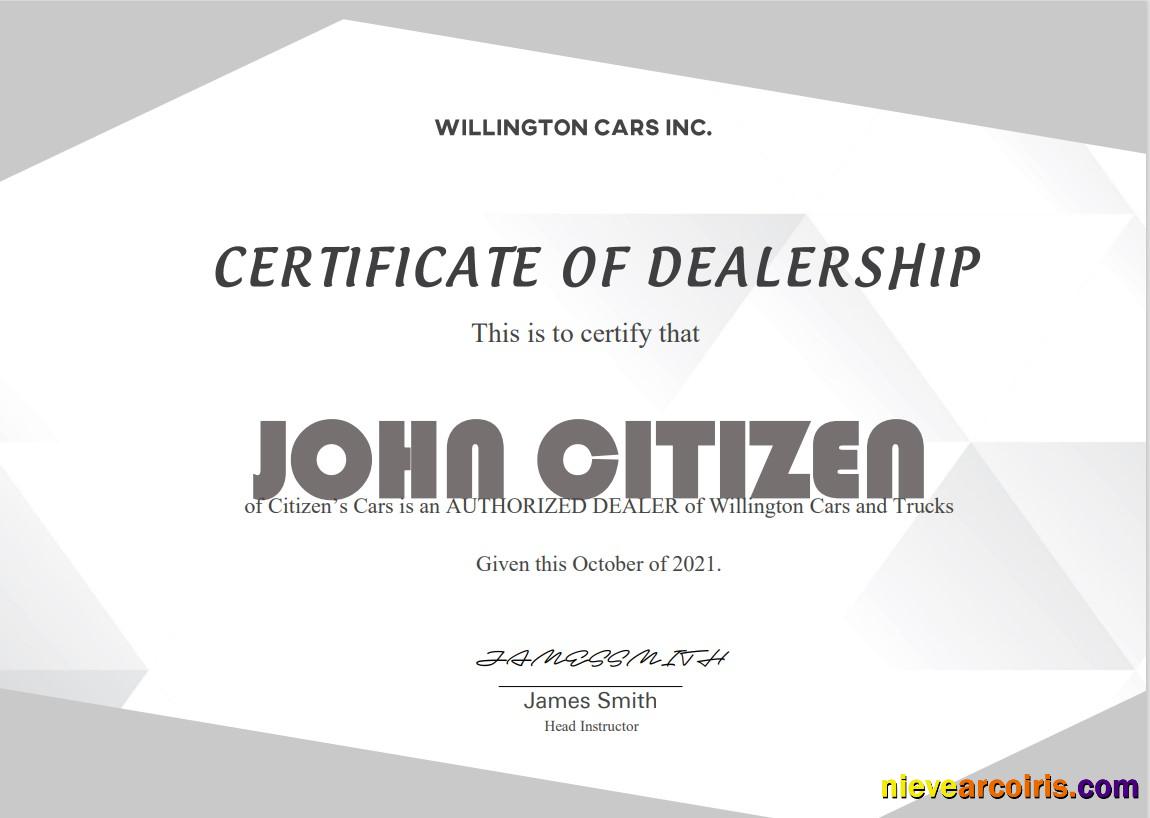 USA Dealership Completion Cert Template