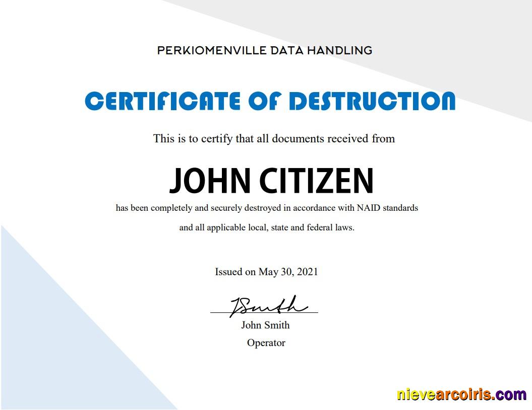 USA Destruction Cert Sample