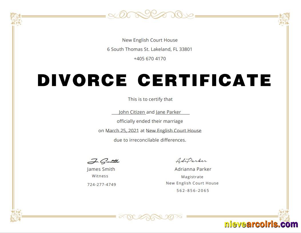 USA Divorce Certificate Template