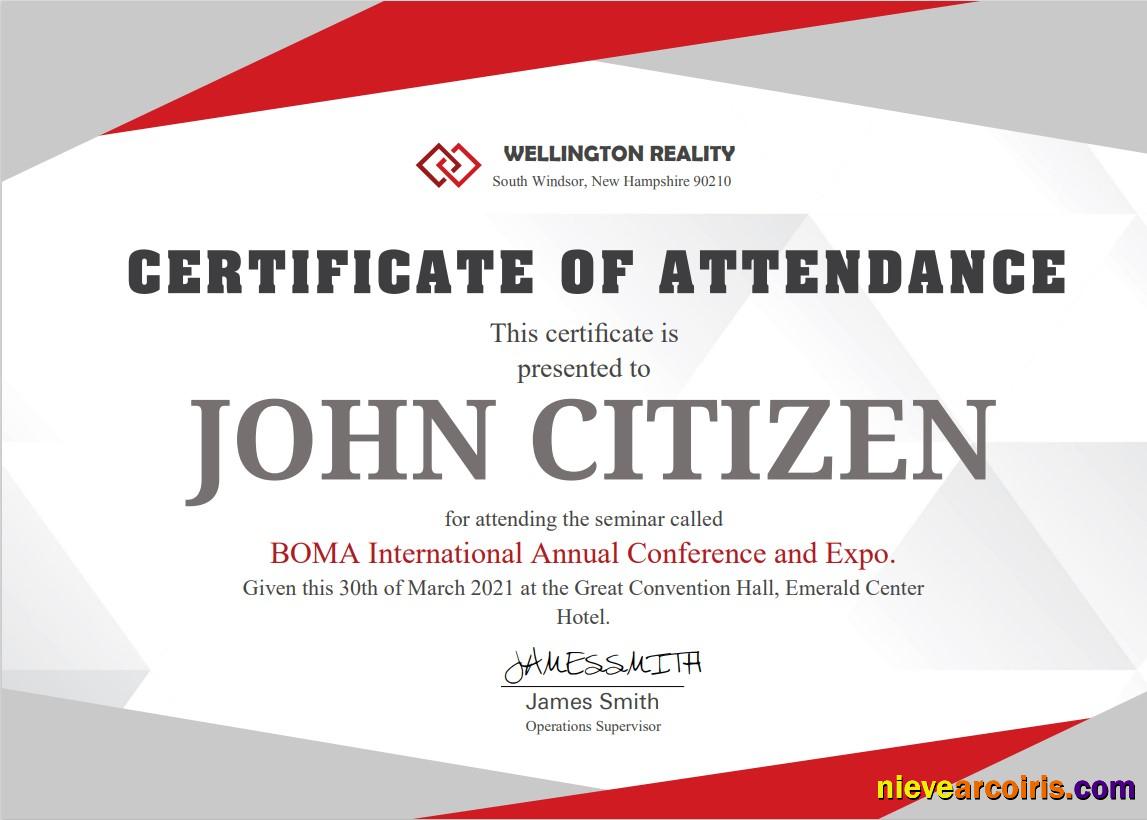 USA Employee Attendance Cert Sample