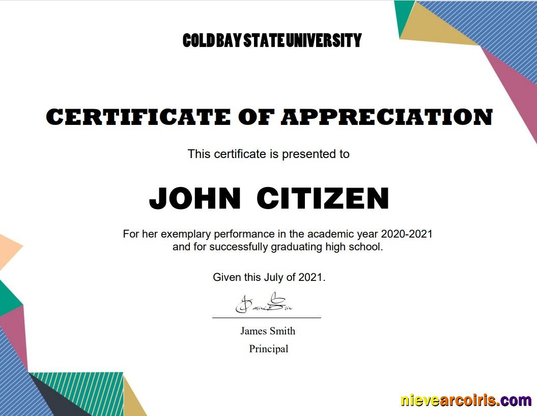 Realistic USA Graduation Appreciation Certificate Template In Word And PDF Format