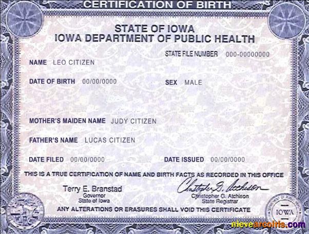 Editable USA Iowa State Birth Certificate Template In PSD Format