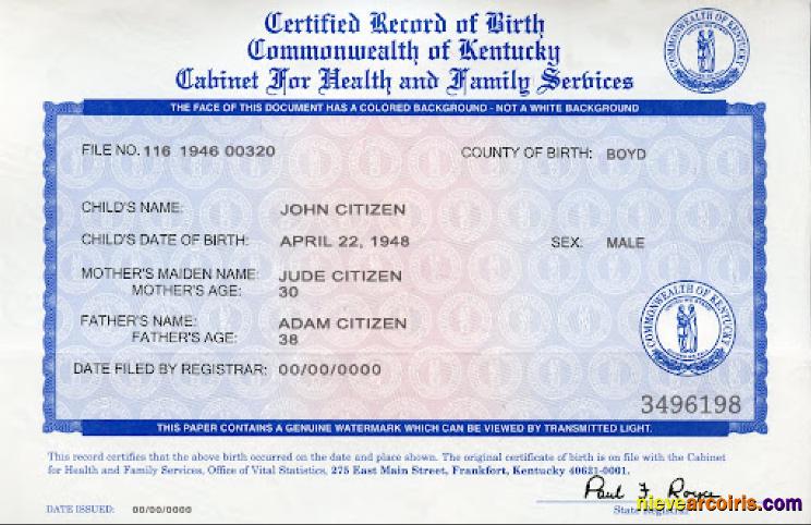 USA Kentucky Birth Certificate Preview