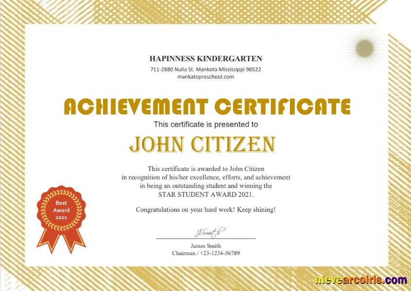 Realistic USA Kindergarten Certificate Template In Word And PDF Format