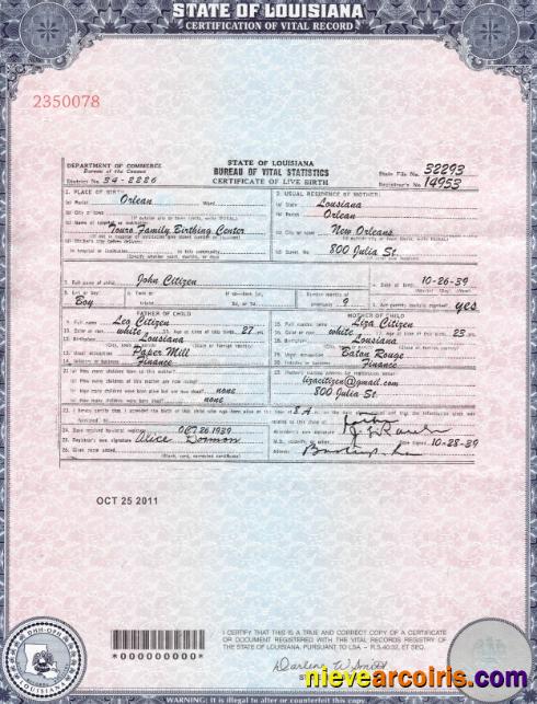 USA Louisiana Birth Cert Template