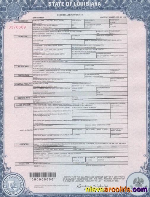 USA Louisiana Death Cert Preview