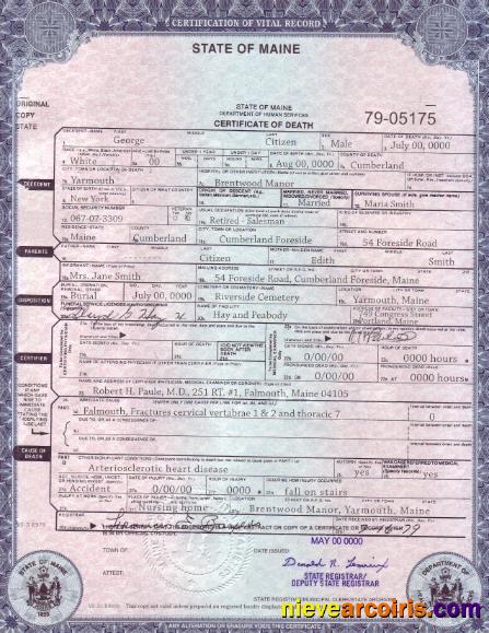 Premium USA Maine State Death Certificate Template In PSD Format